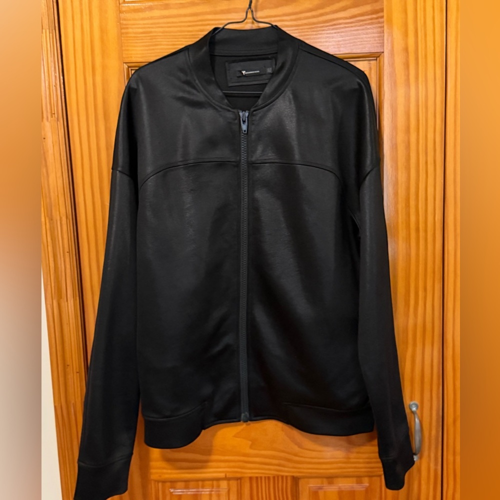 T by Alexander Wang Black Satin Zip Bomber Jacket Minimalist Size L